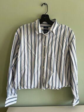 GAP White Button-Up Shirt with Navy Stripes